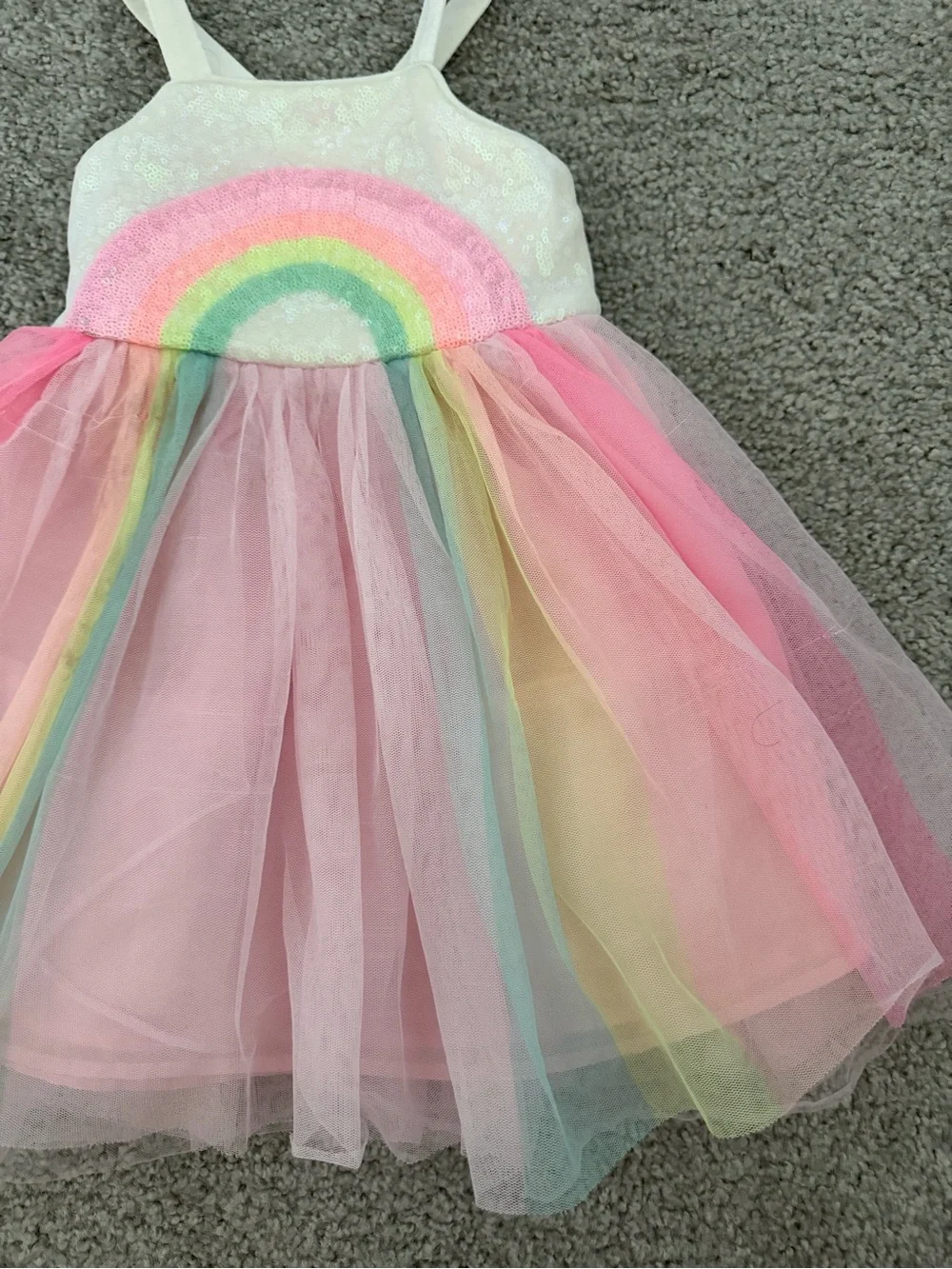 Girls Pink Rainbow Tulle Dress - Sleeveless Sparkle Bodice